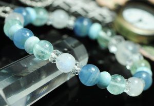 画像2: 海のブレスレット　ラリマー・ブルームーンストーン・ブルートパーズ・グリーントパーズ・ブルーカルサイト・水晶　天然石ジュエリー (2)