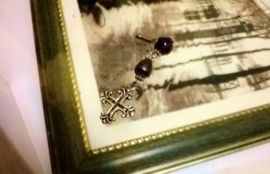 画像4: スマホピアス★アメジスト・淡水パール★クロス（十字架）  (4)